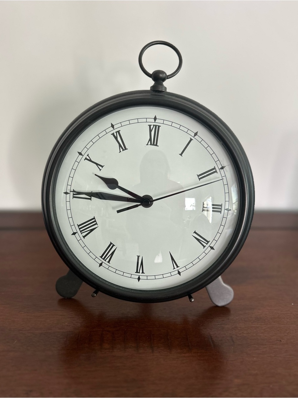 Pottery Barn Black Round Roman Numeral Mantel Clock
